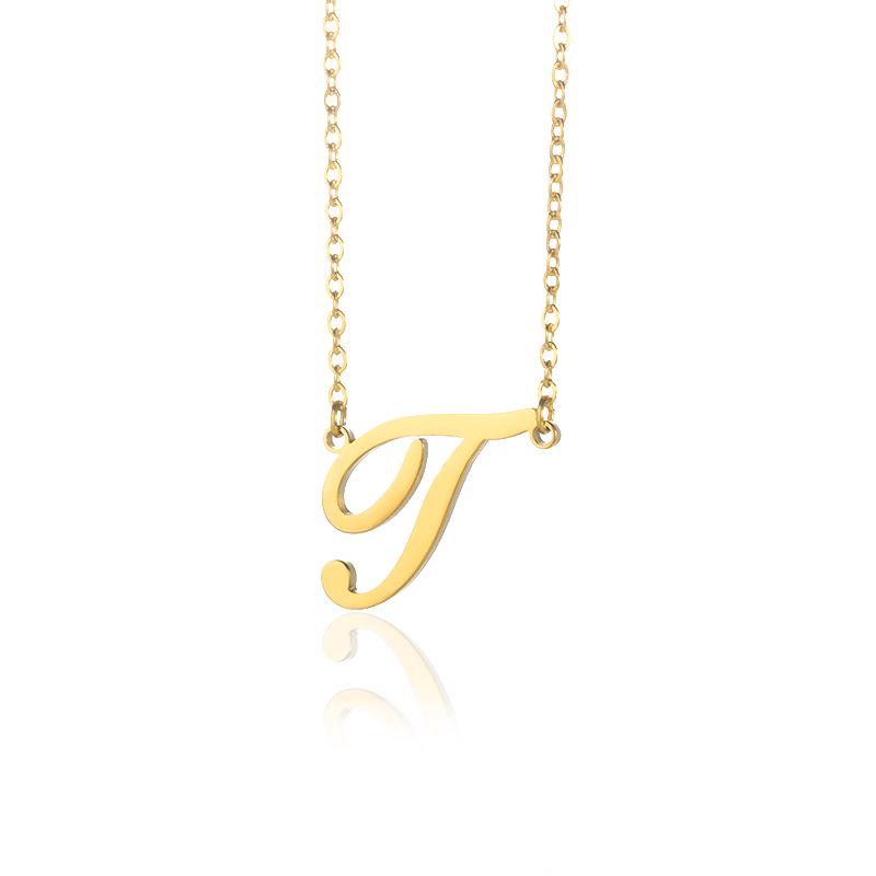 Stainless Steel Lowercase Letter Necklace with Clavicle Chain - European & American Design