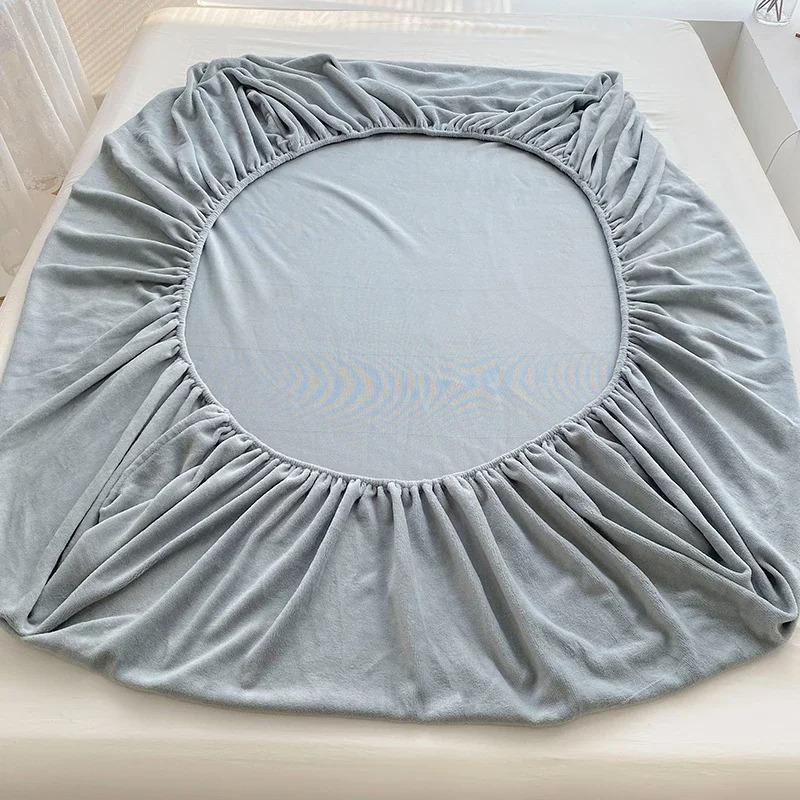 25cm Universal Elastic Band Fitted Sheet Mattress Cover Winter Super Soft Warm Flannel Thicken King Double Bed Bed Linens Dust Protector No Pillowcase