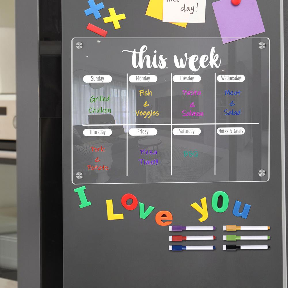 TYU367 Magnetic Acrylic Weekly Memo Board & Planner for Refrigerator