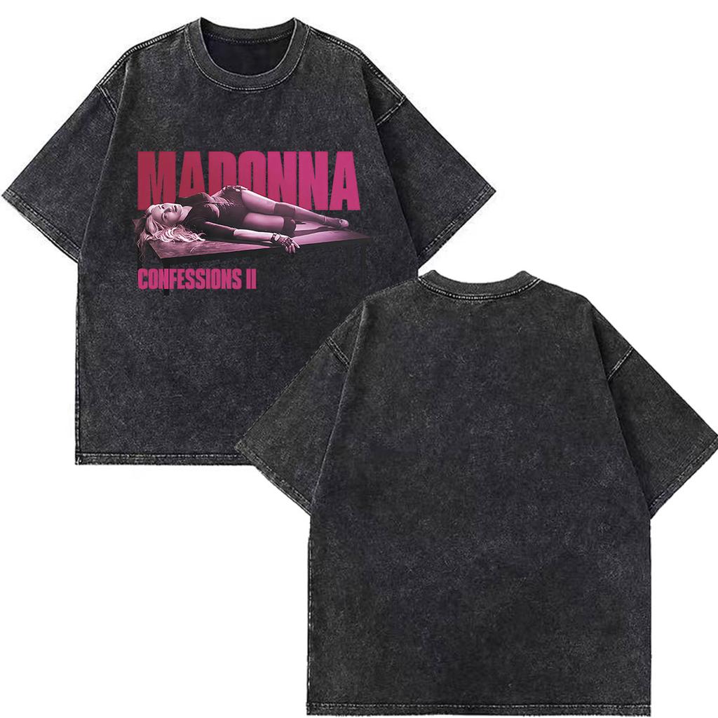 Madonna Confessions Ii Album Tour 2026 Print Vintage Washed Tshirt Men Women Fashion Loose Casual Cotton Hiphop Tshirts Tops