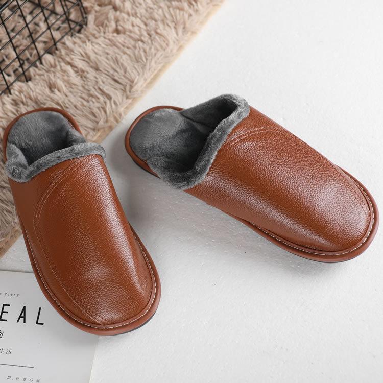 Fashion Large Size Men's Autumn Home Shoes Unisex Genuine Leather Slippers Comfortable Indoor Slippers Flat