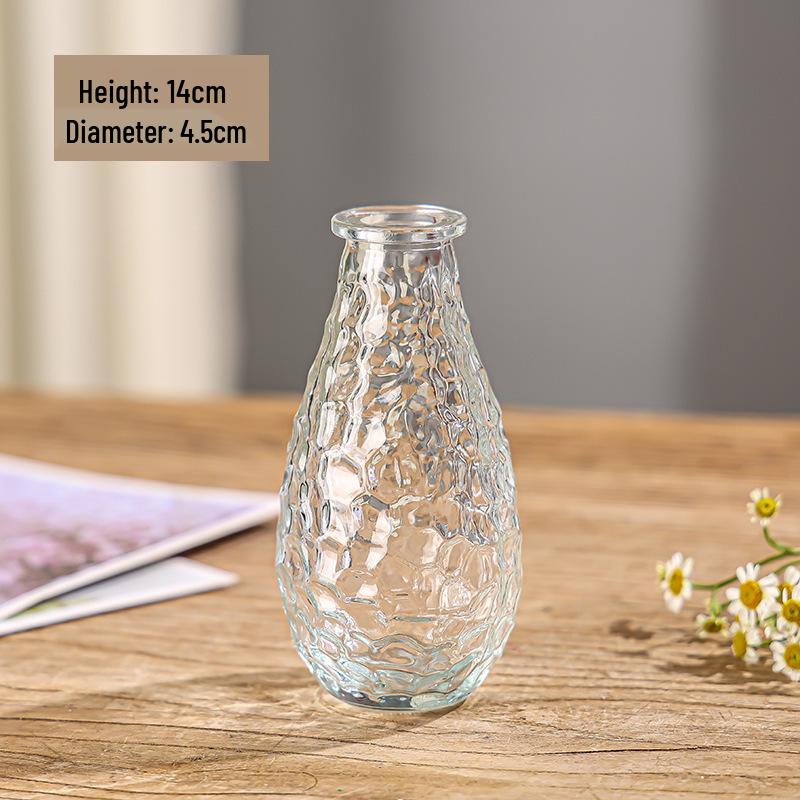 Retro Embossed Transparent Glass Vase: French-Inspired Luxury Home Decor for Living Room