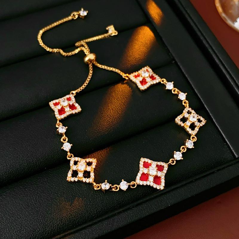 Zirkon hohle Schachbrettblume Auszieharmband leichter Luxus High-End-Armband Mode vielseitiges Temperament Schmuck Großhandel