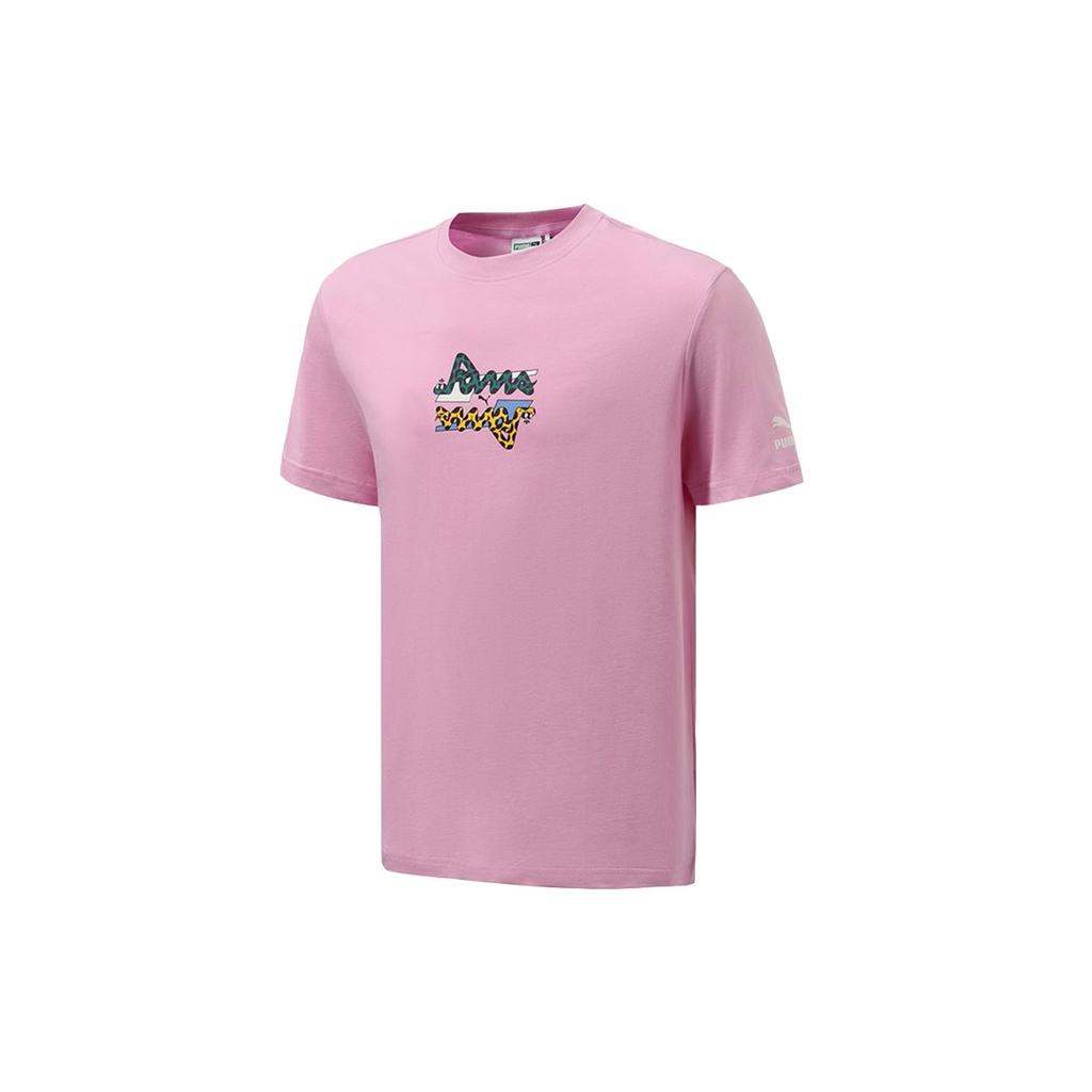 PUMA Cartoon Print Sports Round Neck Short Sleeve T-Shirt Men Tops Pink 530222-81