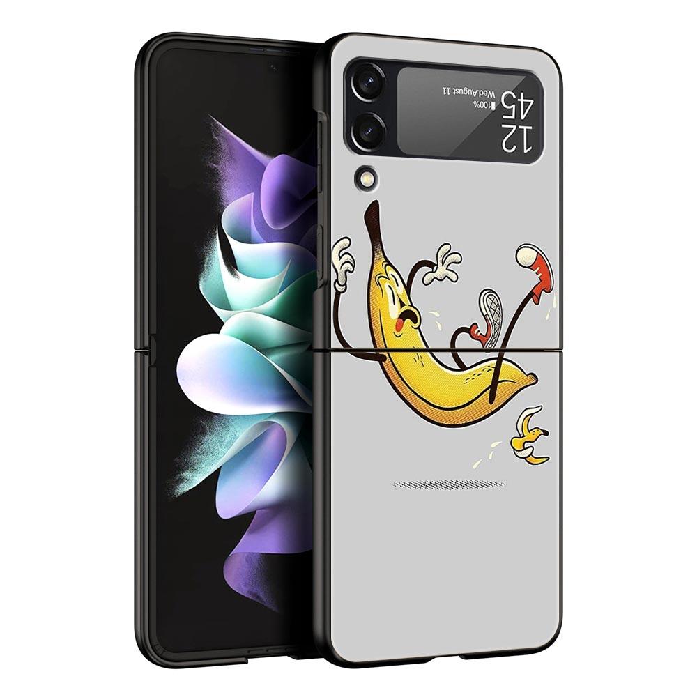 Funny Bite Apple Banana Hard PC Phone Case For Samsung Galaxy Z Flip 7 6 5 4 Black Cover For Galaxy Z Flip 3 Foldable Fundas Bag