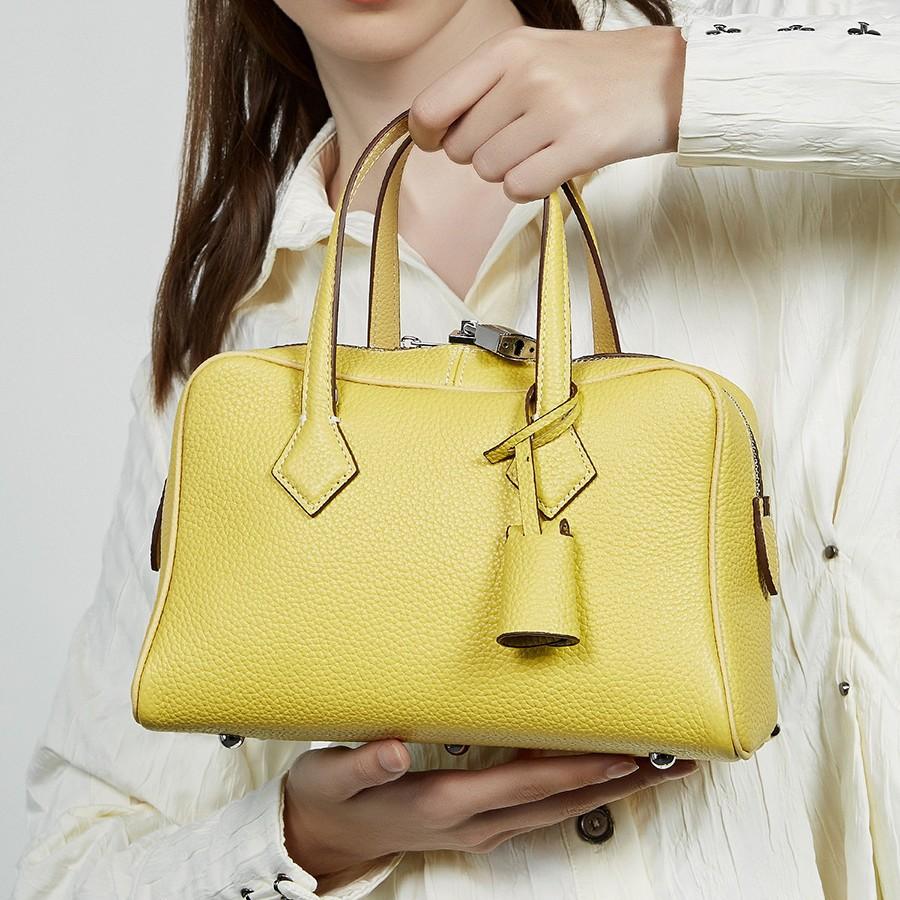Premium Light Luxury Tc First-Layer Leather Victoria Bag Versatile Oblique Span Commuter Bag Genuine Leather Women'S Boston Pillow Bag