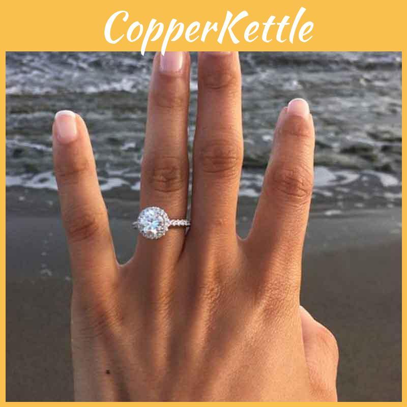 Timeless White Luxury Ring With Full Rhinestone And Silver Plated Detailing