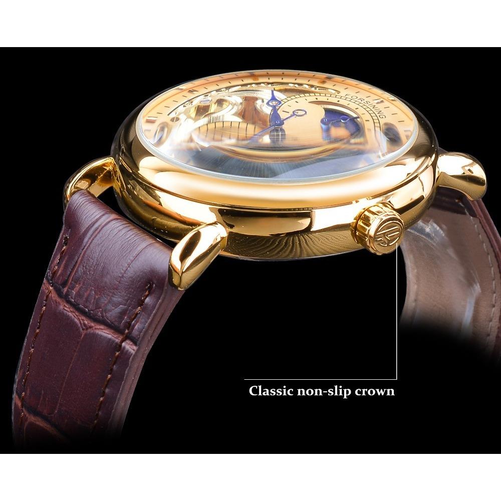 Forsining Men's Fashion Casual Hollow Moon Phase Carved Hollow Automatic Mechanical Watch GMT1125-5-W