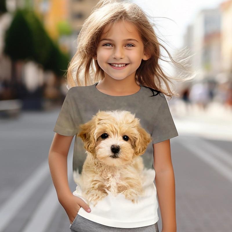 

Girls 3D Dog Tee Shirts Short Sleeve 3D Print Summer Active Fashion Cute Kids 3-12 100