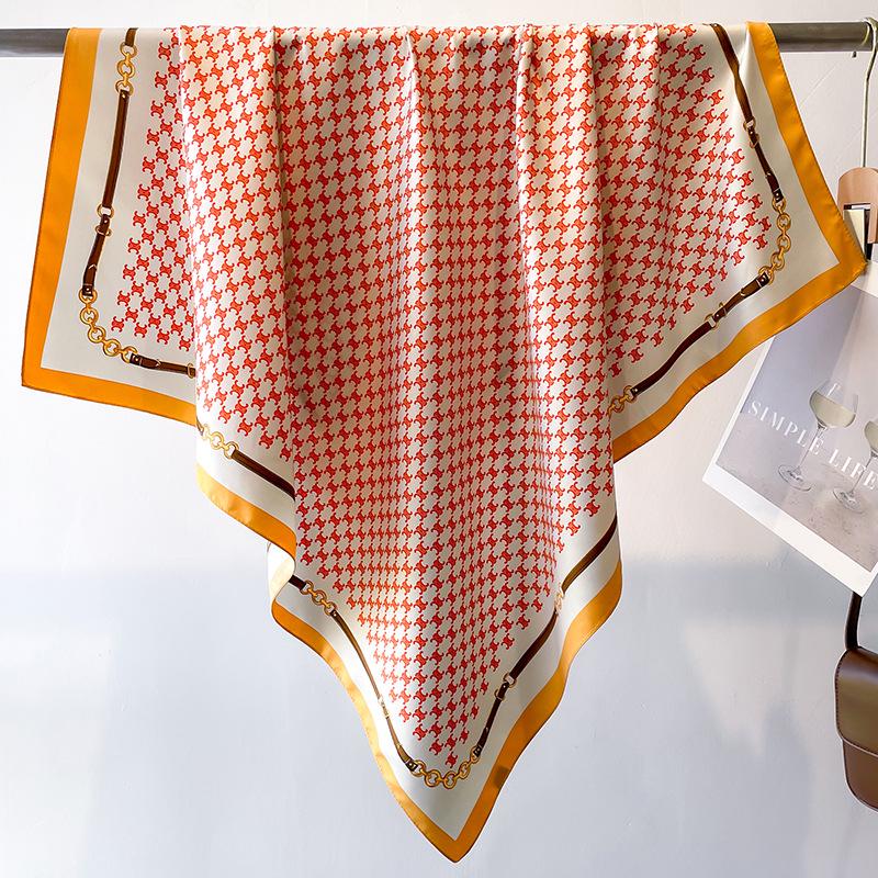 Striped Twill Silk Scarf: Large Square Shawl & Sunscreen Travel Headscarf - 90cm, Perfect for Spring & Autumn