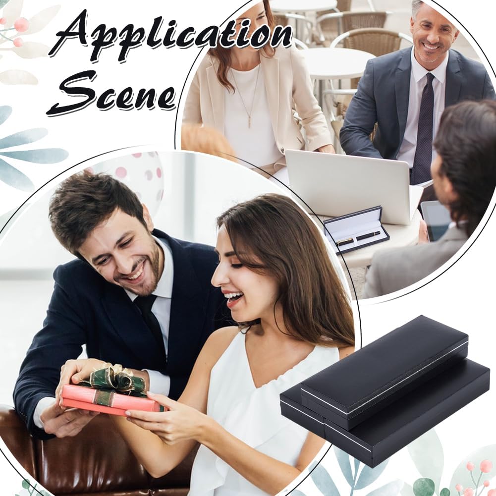 BENECREAT 6 Pcs Black Pen Gift Box, 6.9x2.3x1 Inch PU Leather Penbox, Empty Long Fountain Pen Box for Packaging, Back to School Season, Graduation