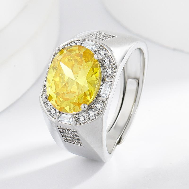 European and American Style Citrine Personalized Men s Diamond Ring Men s Silver Engagement Wedding Ring Men s   Size:Adjustable