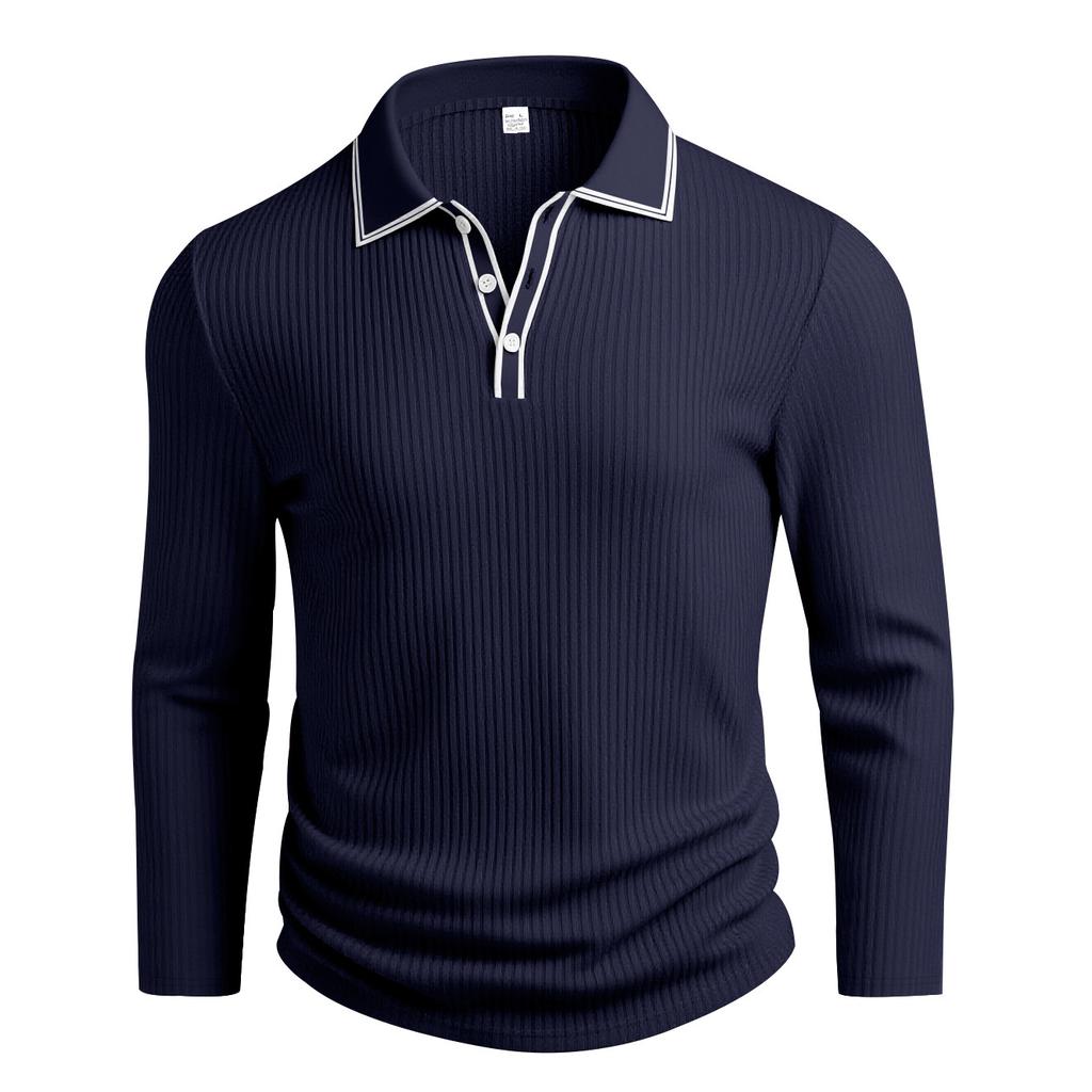 Men's Long Sleeve Polo Shirt Classic Button Placket Business Casual Golf Top for Spring Fall Wear