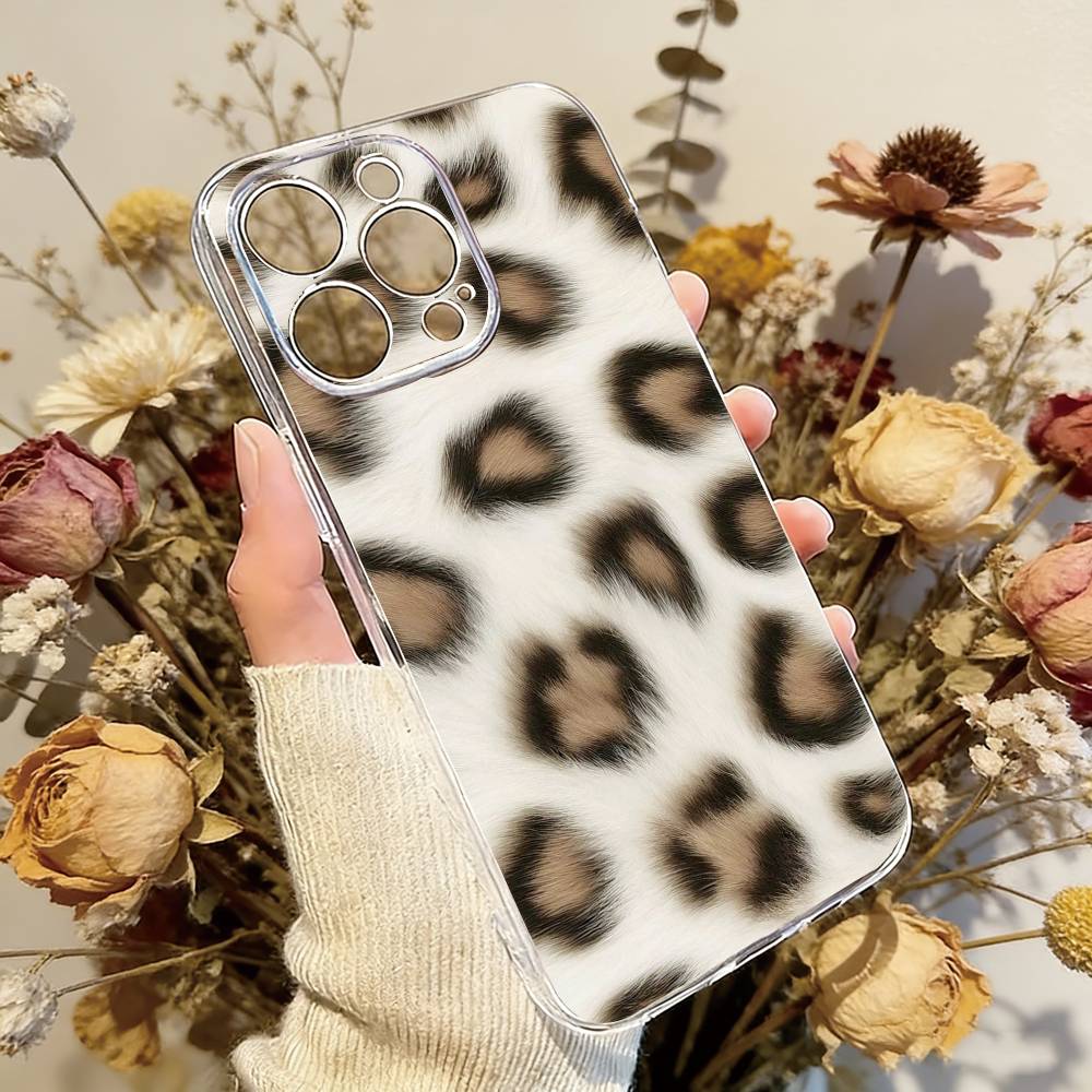 Leopard Print Phone Case For iPhone 17 16 15 14 13 12 11 Mini Pro Max Plus Transparent Cover