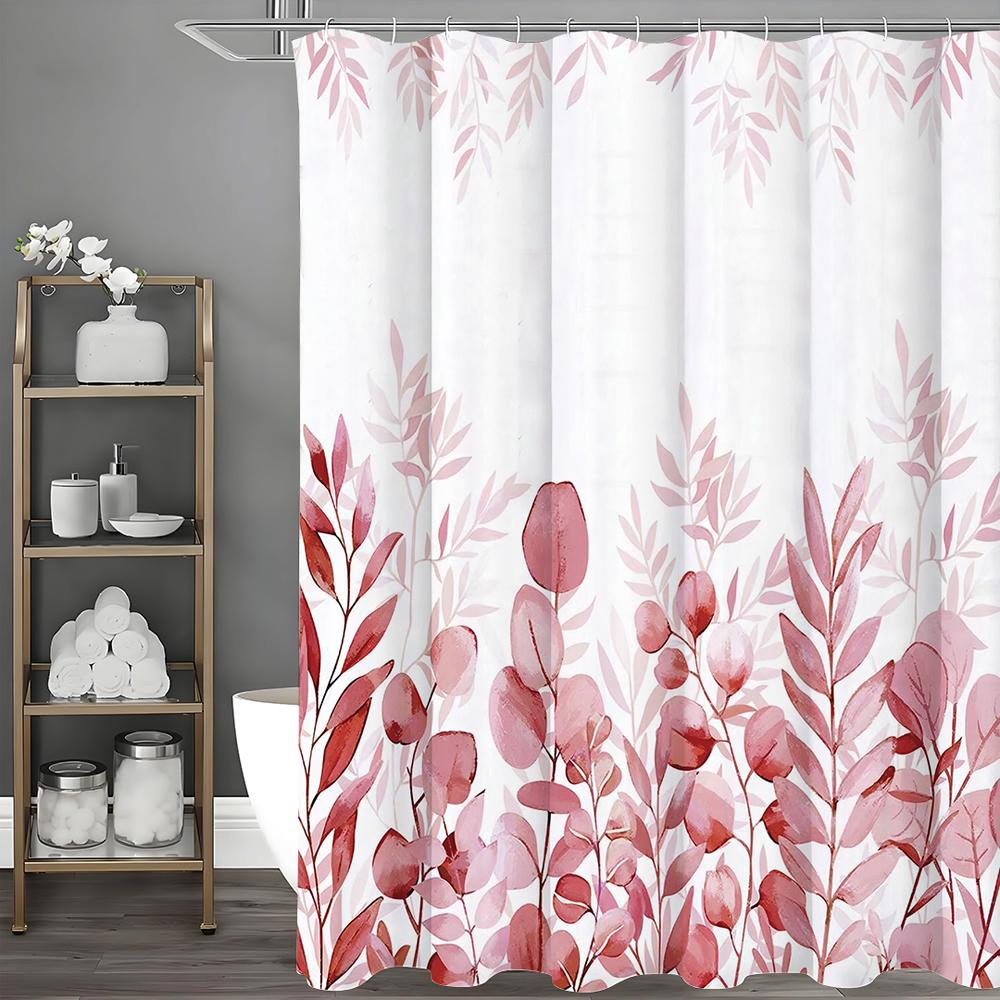 Red Eucalyptus Leaf Shower Curtain, Bathroom Decorative Shower Curtain, Waterproof Shower Curtain with Hooks