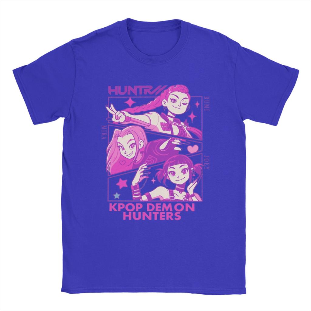 HUNTRIX Filles Rumi Mira Zoey Kpop Chasseur de Démons T-Shirt en Coton Pour Hommes Plage Vintage T-Shirts Col Rond Hippie Design T-Shirt Hauts