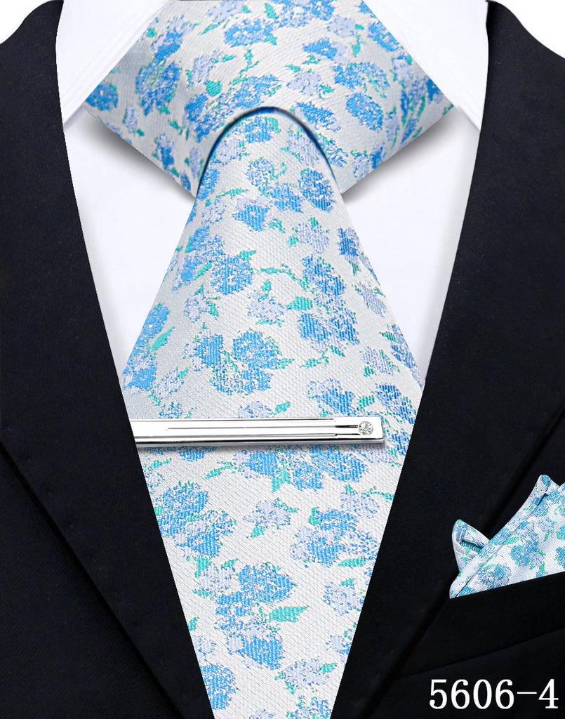 Men's Retro Floral Tie, Pocket Square & Tie Clip Set for Weddings