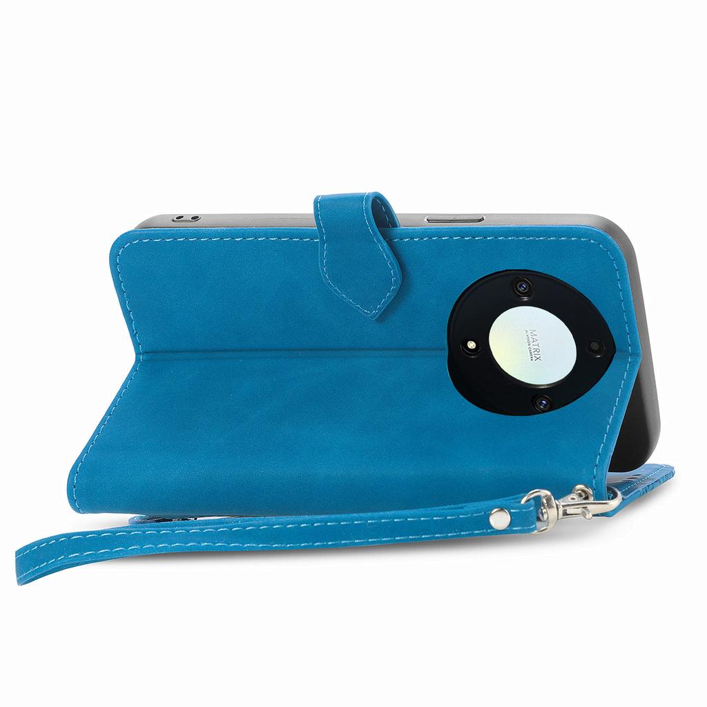 For Honor X9b 5G/Magic6 Lite 5G Zipper Wallet Case with Strap Flower Imprint PU Leather Phone Cover