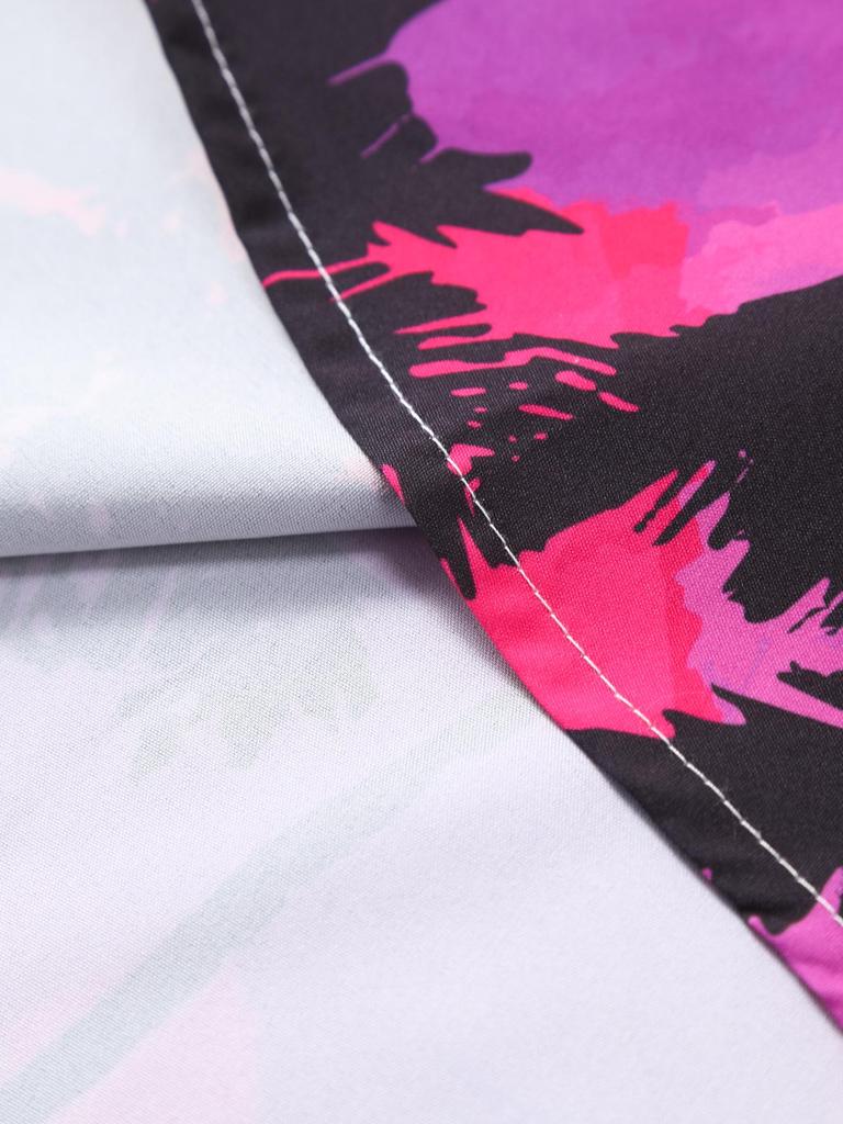 Summer 2025 Men's Hawaiian Purple Red Coconut Tree Shirt and Shorts Set