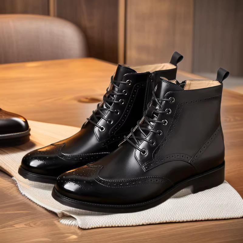 Men's Hand-Carved Leather High-Top Martin Boots: Casual Business Style