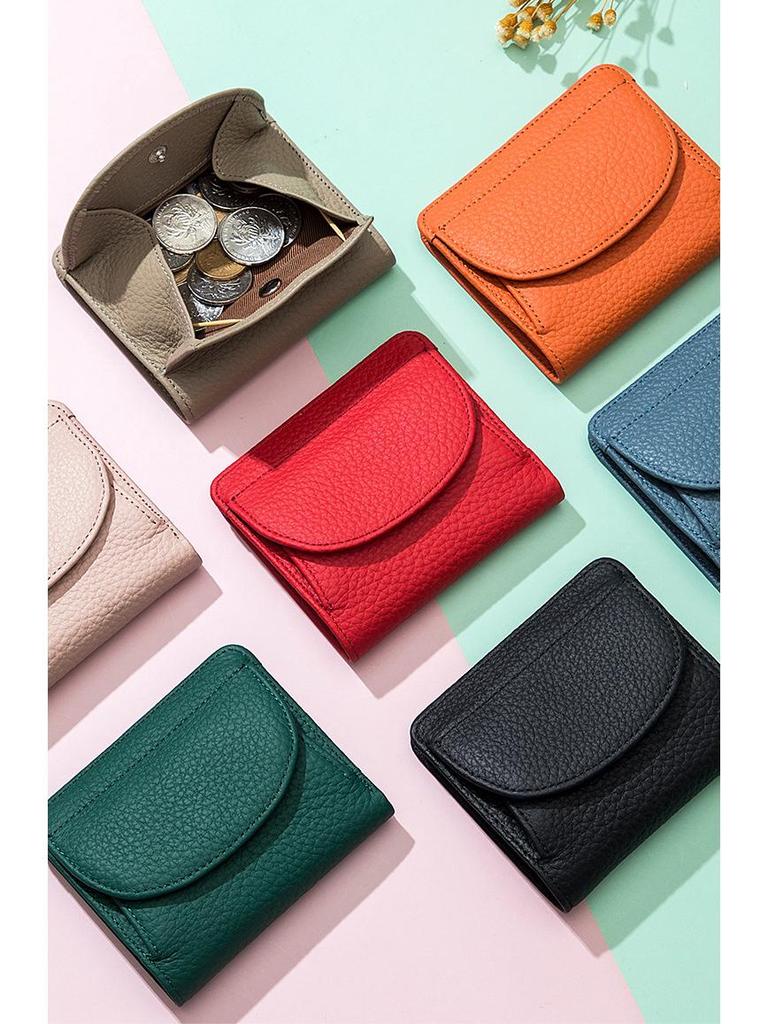 Mini portfel RFID ze skóry naturalnej w stylu japońskim - Ultracienki składany portfelik na monety dla kobiet