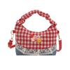 Korean Sweet Small Fresh Messenger Bag Women's 2025 Summer New Retro Red and Blue Contrasting Color Plaid Handbag Bag