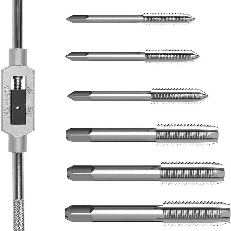 M3-M12 Adjustable T-Handle Wrench Thread Handle Tap Holder Reamer Wrench High Speed Steel Metric Plug Taps Set Tapping Tools