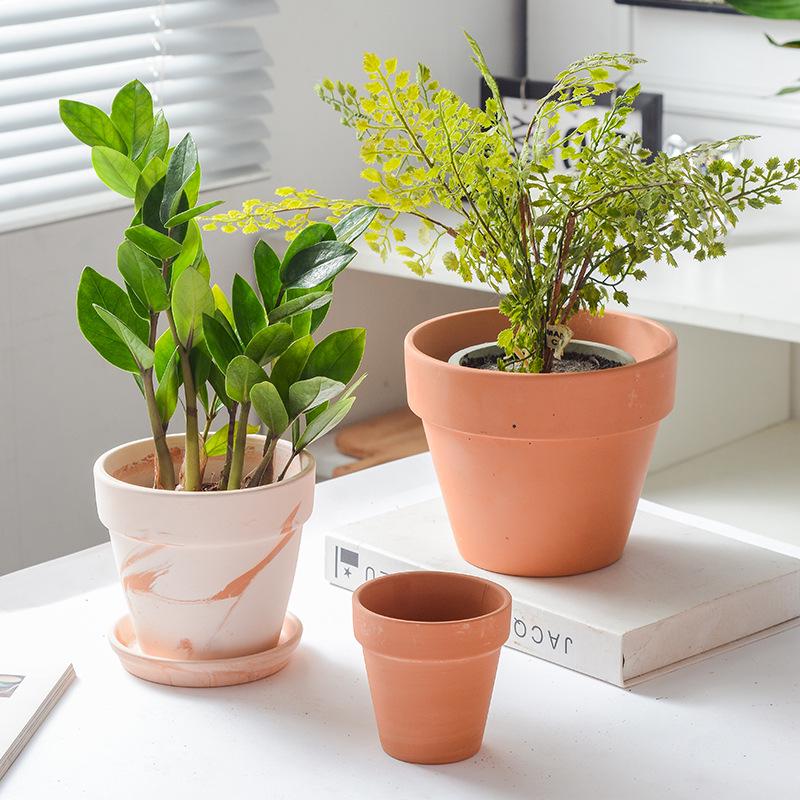 Terracotta Nordic Ceramic Flower Pot with Tray - Large, Coarse Pottery for Succulents and Pothos