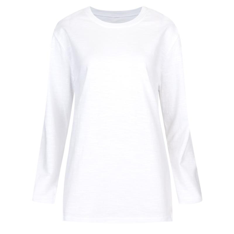 Shop Women Loose FiT Slub Round Long Sleeve CoTTon T shirT Dark Khaki Dai Wsh