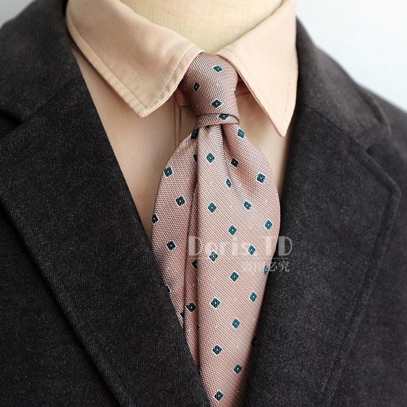 Retro Korean Style 8CM Navy Green Brown Pattern Men's Suit Tie
