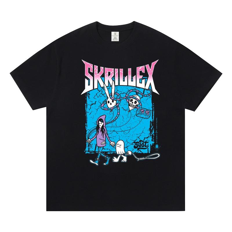 Skrillex Tričko s krátkým rukávem Top 100 DJ Oblečení Around VAC Electric Syllabic Trampoline Fashion Ležérní Pánské a Dámské Tričko