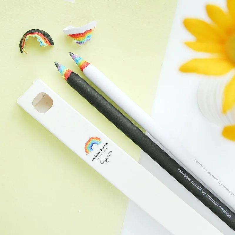 Creative Hot Sale Stationery Rainbow Pencil HB Pencil Black and White Suit Creative Personality Student Pencil Rainbow Pencil