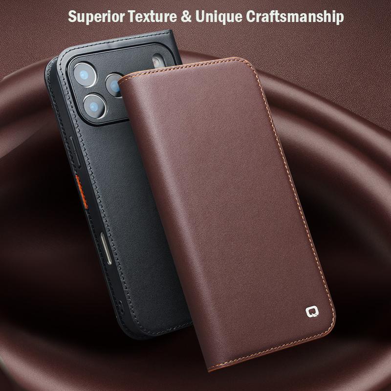 Case for IPhone 17 Pro Genuine Leather Flip Bracket Handmade Business Cover with Card Slots for IPhone 17 Pro Max/17Air