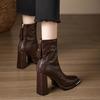 Women's Thick Heel Short Boots 2026 New Trendy Versatile Square Head High Heel Fashion Boots
