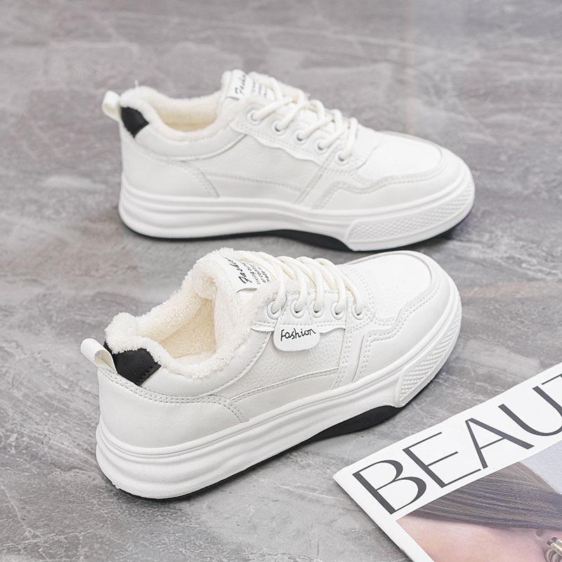 Warm cotton shoes for winter 2026 new velvet white shoes for women  Korean version sole casual women's shoes