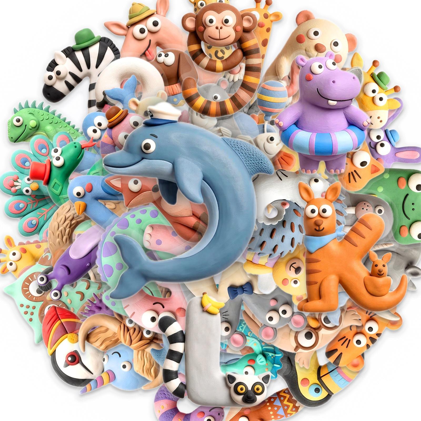 

50 Sheets Of Pet Play-Doh Animal Letter Transparent Sticker Waterproof Can T Tear Cure Cartoon Sticker