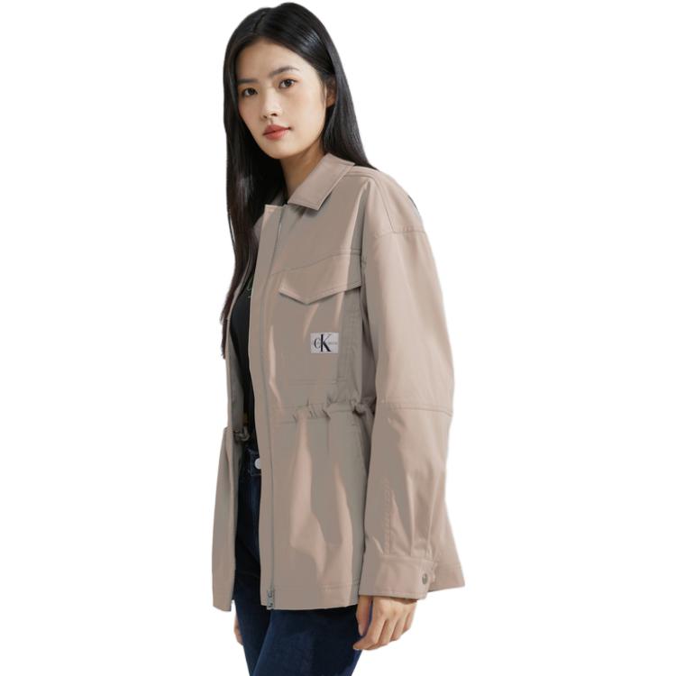 Calvin Klein Minimalist Woven Label Zip Collar Shirt Jacket Women Jacket Light-Coffee J222319-PED