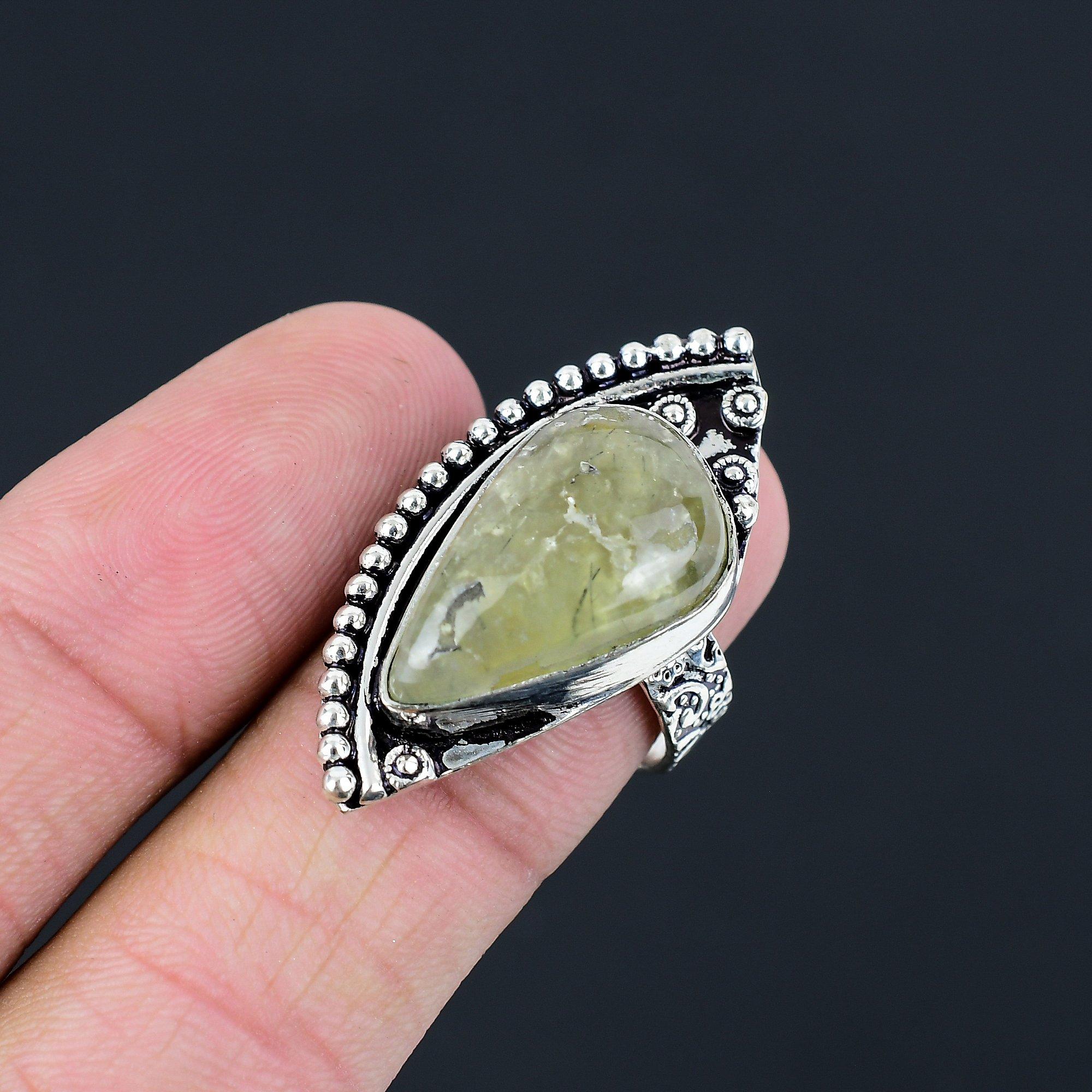 Natural Moss Prehnite Gemstone Multi Stone Ring Size 8 925 Silver For Women 8