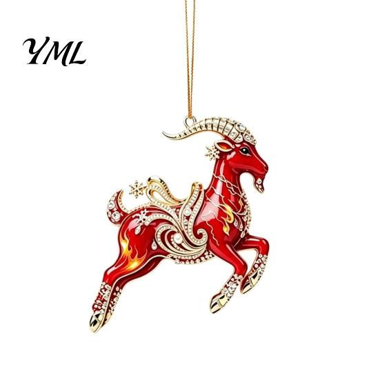 Holiday Car Interior Decor 2D Acrylic Goat Christmas Hanging Ornament, 3.15 Inch Farm Animal Xmas Tree Lightweight Crafts Decoration for Rear