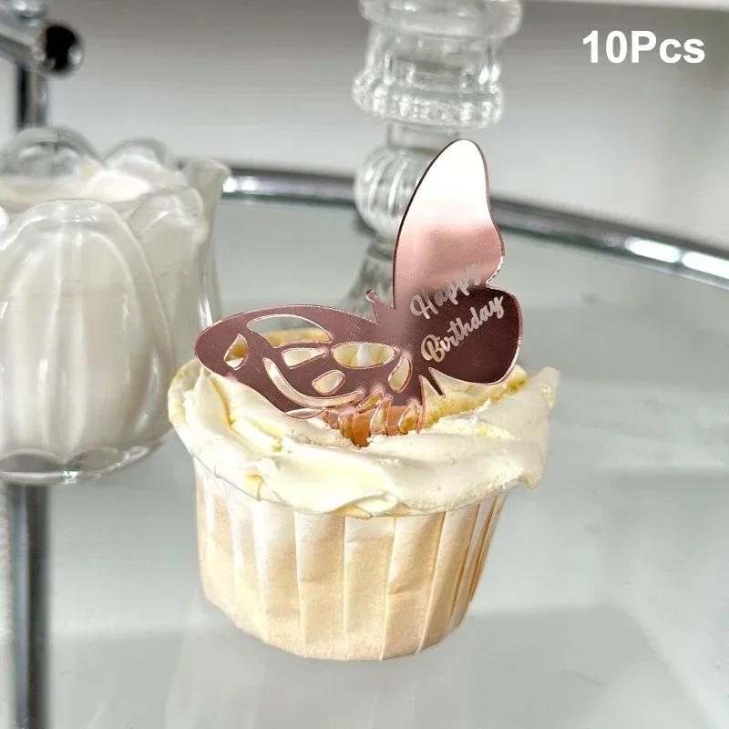 

10Pcs Rose Gold Happy Birthday Party Cake Toppers Happy Anniversary Acrylic Cake Topper for Baby Birthday Party Cake Decorations