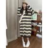 Milk literary girl casual chic long-sleeved black and white striped dress niche design high-end dress