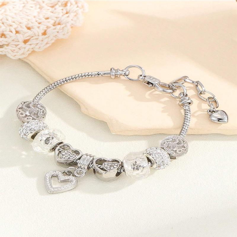 Pan Family Heart-shaped Adjustable DIY Crystal Bead Diamond Ball Bracelet