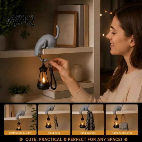 Ornamenti Creativi per l'Ingresso Gatto Appeso Stampato 3D con Lanterna Decorazione per Scaffale Carino Gatto Che Sbircia Tavolo Decorazione da Tavolo Fatta a Mano Statua da Bordo Gancio