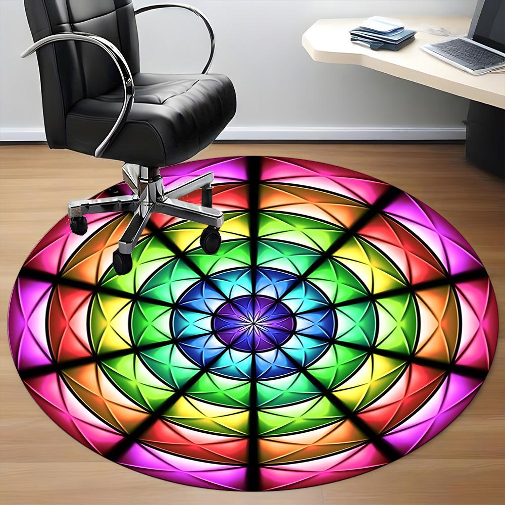 1pc Colorful Kaleidoscope Pattern Carpet for Office Non-Slip, Round Carpet, Soft & Comfortable, Carpet for Office, Lightweight Round Floor Mat