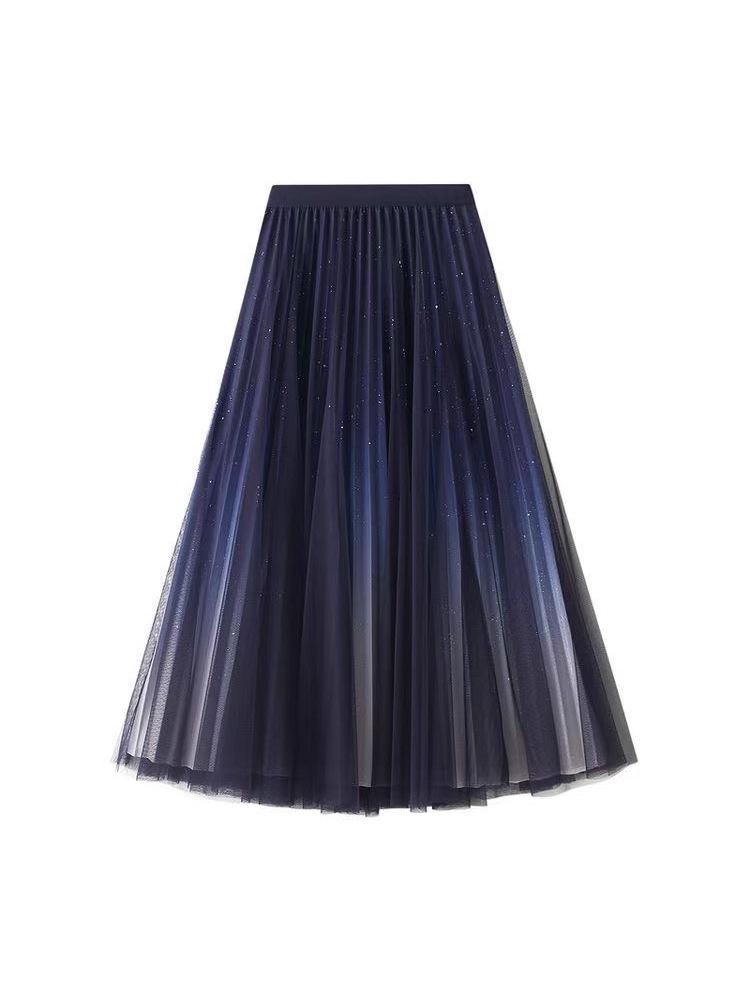 Women's Starry Sky Pleated Mesh Skirt - Stylish Autumn/Winter 2025