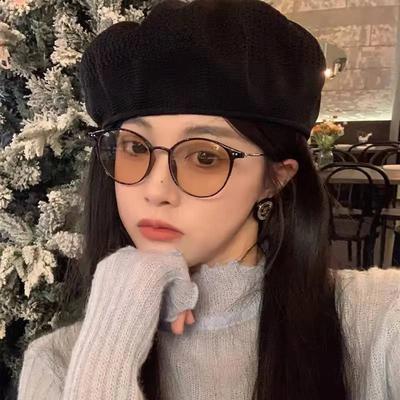 Anti Blue Light Color Changing Myopia Glasses Women Flat Lenses Sunglasses 0-50 To-600 Small Circular Frame Resin Myopia Glasses