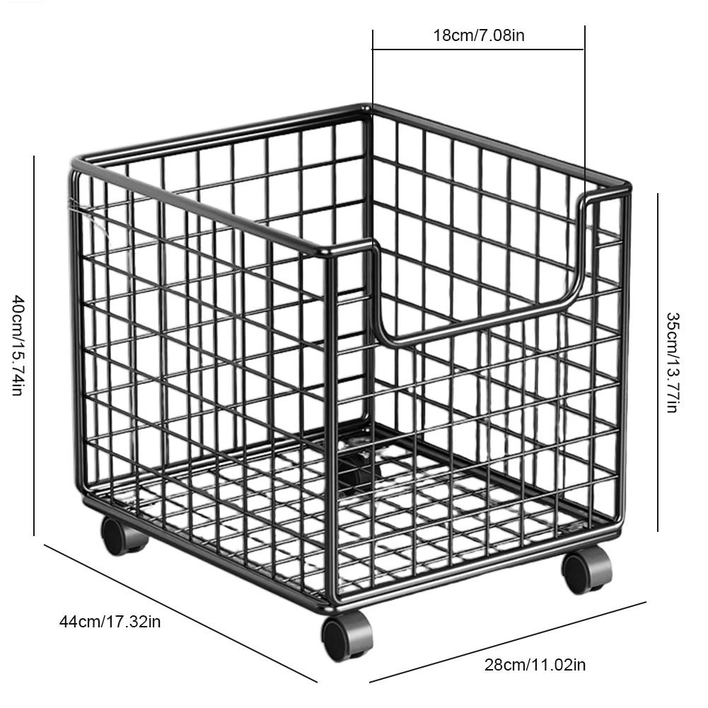 Wheeled Metal Storage Basket with Wheels Laundry Basket Hamper Mobile Dirty Clothes Hamper for Clothes Fruit Vegetable Storage