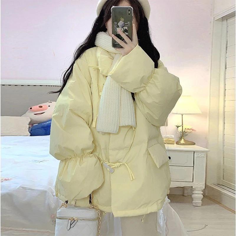 Down Jacket for Women New Style Winter Horn Button Cotton Jacket for Bread Jacket for Students Cotton Jacket