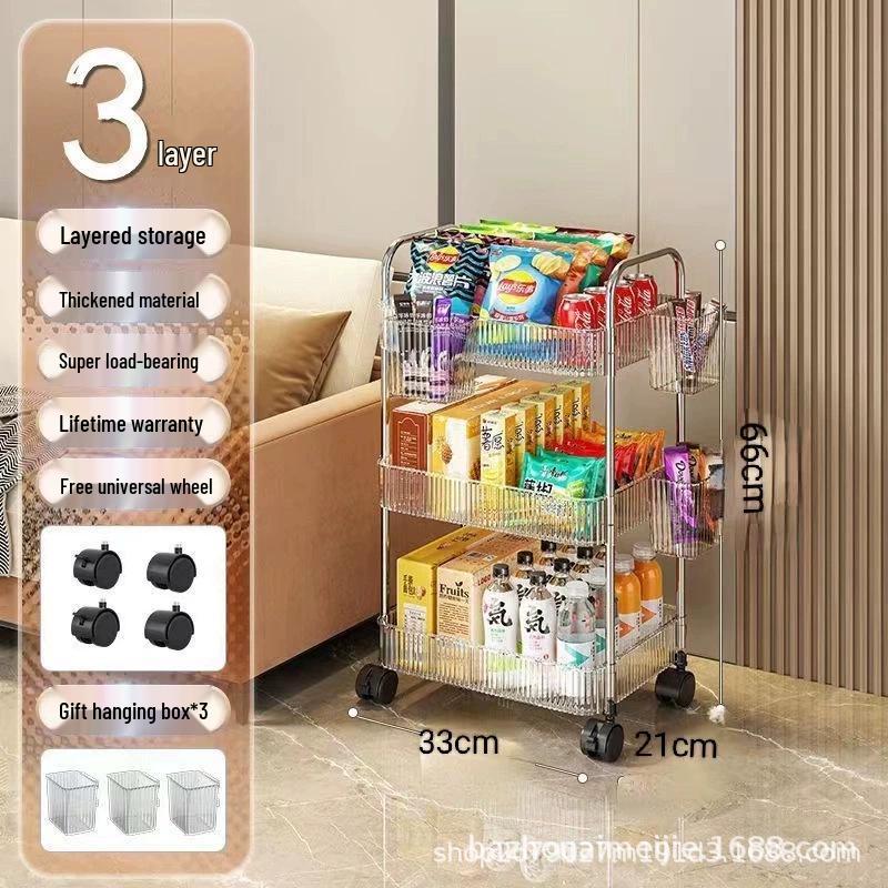Clear Acrylic Mobile Snack and Storage Rack: Multi-layer, Small, Floor-Standing for Living Room or Bathroom