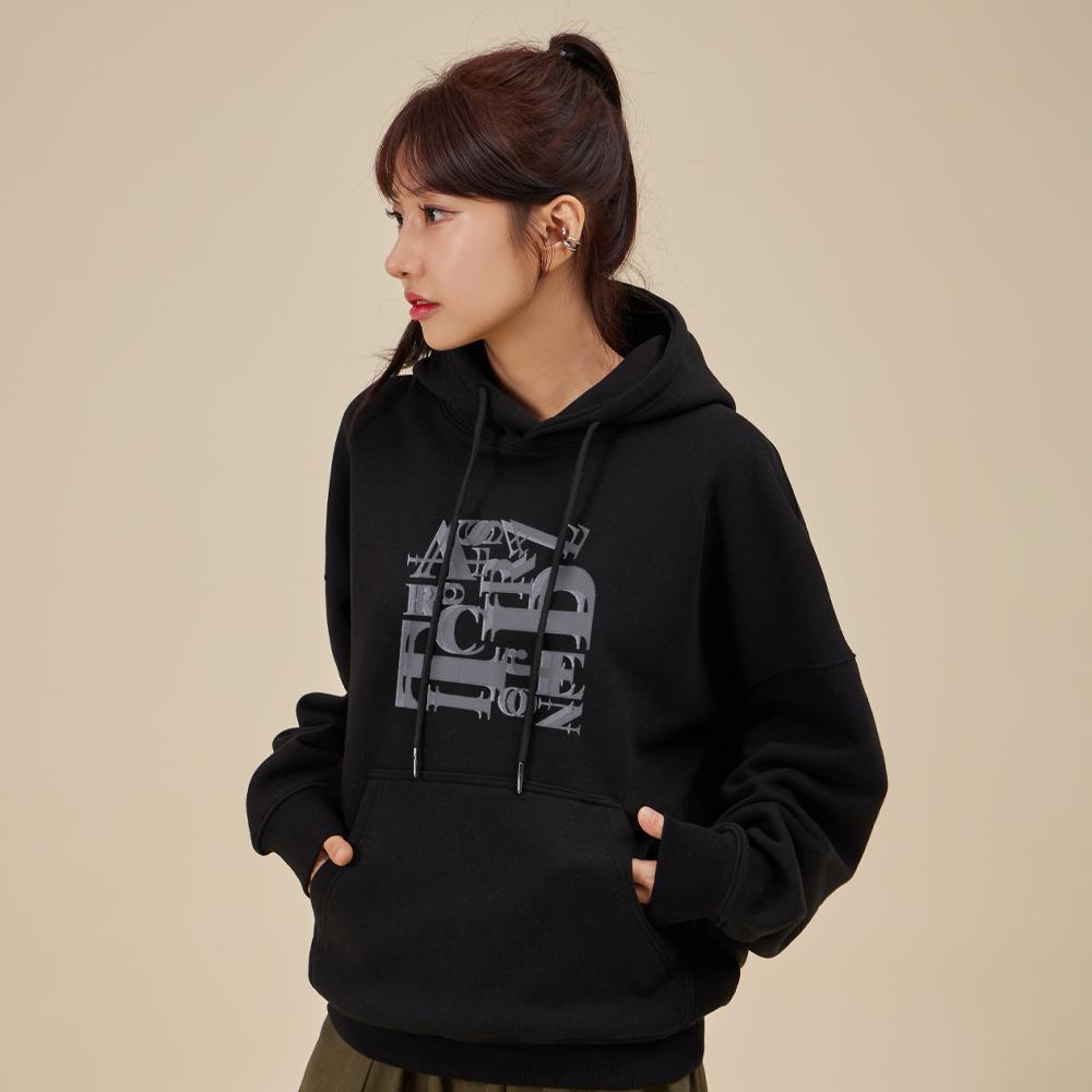 Overlapping Lettering Oversized Wide Shoulder Hoodie_Black